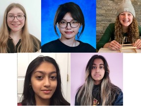 United Counties team members (clockwise from top left) Isabella McEvoy-Meikle, Raven Wang, Nuala Gibbs, Yumna Haque and Anya Crispin.Handout/Cornwall Standard-Freeholder/Postmedia Network