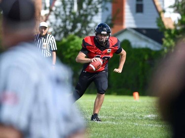 Cornwall Wildcats quarterback eyes his throw during play against the Peel Panthers on Saturday May 28, 2022 in Cornwall, Ont. The Wildcats won 57-0. Robert Lefebvre/Special to the Cornwall Standard-Freeholder/Postmedia Network
