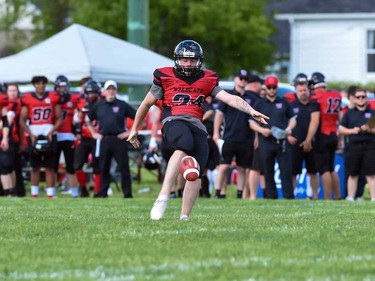 Cornwall Wildcats Devon Lefebvre during play against the Peel Panthers on Saturday May 28, 2022 in Cornwall, Ont. The Wildcats won 57-0. Robert Lefebvre/Special to the Cornwall Standard-Freeholder/Postmedia Network