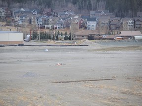 The approximate location of Greystone’s third phase anticipated to be the site of a hotel, as seen from Griffin Road looking south toward the Bow RiversEdge Campground with the west corner of the SLS Family Sports Centre on the left. Patrick Gibson/Cochrane Times