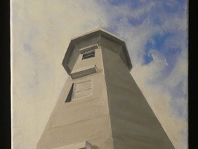 Lighthouse at Cape Spear by Lori Kallay, who has artwork available at Martello Alley.