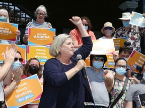 Ontario New Democratic Party Leader Andrea Horwath speaks to supporters at a campaign stop in Kingston on Tuesday.
