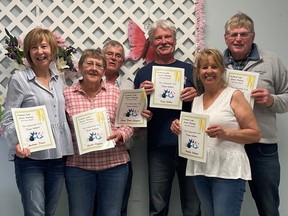 The Kirkland Lake Seniors Bowling League recently held their end of year banquet. The 2022 Championship Team from left to right:  Marlene Danis, Giselle Gagnon, Jean Paul Gagnon, Dave Godin, Noella Leblanc, Gerry Danis