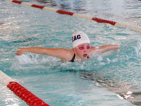 KLAC Stingray Avery Fortin flies through the water during the recent NEOR Northern Region swim meet.