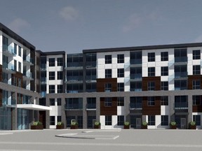 A conceptual design of a proposed five-storey, 84-unit apartment building for the south end of Exeter. Handout