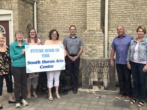 The South Huron Arts Centre will offer a variety of arts programming at the Exeter United Church starting in September. From left are board members Ruth Anne Merner, Carol Dougall, Jenn Noakes, chair Deb Homuth, Scott Currie, Dave Holtzmann and Linda Arnold. Absent are Lindsay Anderson and Daniel King. Handout