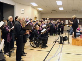 Director Debbie Rosen led the Lac Ste. Anne Community Choir in its Springs into Song show, held at the Mayerthorpe Legion on Sunday.