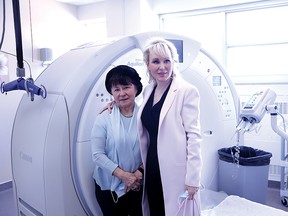 Photo supplied
Suzanna Kolev and her daughter Suzanne Rogers by the CT scanner in the Miklos Kolev Digital Imaging Suite, named in dedication to Suzanna Kolev’s husband, who died in an accident at Pater Mine in 1968.