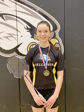 Fellowes High School's Heidi Hugli won the women's singles division of the Ottawa Valley High School Athletic Association Badminton Tournament, earning her a berth to compete in the Association's Championships high school athletics in Eastern Ontario.  Photo submitted