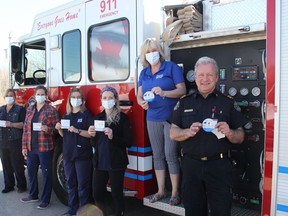 In celebration of Emergency Preparedness Week (May 1 to 7), the Town of Petawawa Fire Department visited the Ontario SPCA Renfrew County Animal Centre on the Thursday to raise awareness about the importance of incorporating your pets in your family's emergency plan. As part of your emergency planning, the Ontario SPCA, in partnership with the Ontario Association of Fire Chiefs, encourages anyone with a pet to post an emergency decal on their front door to make first responders aware that there are pets inside the home. If an emergency like a fire happens when you're not home, this vital information will greatly improve the chances of firefighters being able to rescue your pets. To request a free emergency decal, visit ontariospca.ca/ep . In the photo from left, representing the OSPCA Nasha Hooft, Kate Graham, April Sereda-Ashcroft, Amanda Eckersley, Heather Jobe and Assistant Deputy Fire Chief Simon Brooks. Anthony Dixon