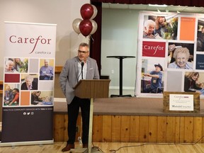 Steve Perry, CEO for Carefor Health and Community Services, speaks during a recent volunteer appreciation luncheon held at the Germania Hall in Pembroke. Submitted photo