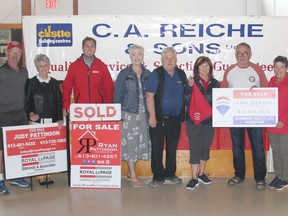 The Pembroke Curling Centre and the PCC Best Ball Golf Tournament are grateful for the platinum tournament sponsor Ron Reiche (fifth from left) of Reiche and Sons Castle Building Supplies and silver sponsors Judy Pattinson (second from left), Royal LePage Realty and Ryan Pattinson (third from left), Royal LePage Realty and Carl Zieroth (second from right), RE/MAX Realty. Also in the photo, from left, Mike Alexander, committee member, Kim Poliacik, new PCC member, Joanne Cotnam O'Connor, volunteer chairwoman for the golf tournament, and Pat Snell, PCC member. Anthony Dixon