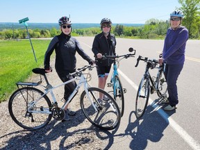 "The Three Debbies" – Renfrew County Warden Debbie Robinson (centre) with OVCATA Directors Debbie MacDonald (left) and Debbie Fiebig - enjoying one of the latest additions to Renfrew County's network of roads with paved shoulders, on River Road, near Renfrew.