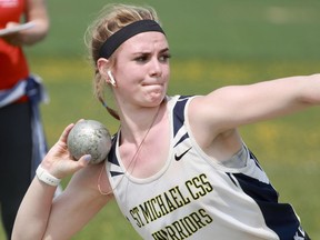 St. Mike's Emma Lincoln finished sixth in senior girls shot put Wednesday at the Huron-Perth track and field championships in Clinton.