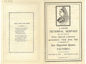 An order of service from a community memorial gathering for Queen Victoria. (Stratford-Perth Archives)