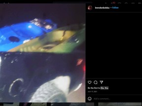 This photo posted to Brendon Bolduc's Instagram account helped officers during an investigation into stolen kayaks found in an abandoned pickup truck following a police chase on July 17, 2021. (Screenshot)
