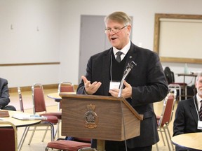 Steve Arnold, mayor of St. Clair Township, speaks during an Ontario 2020 budget consultation session at the Royal Canadian Legion in Sarnia.
