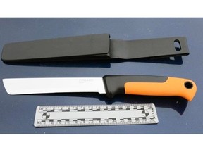 A knife was recovered after citizens chased down a suspect in a hardware store robbery in Sarnia on Monday, Feb.  7, 2022, police said.  (Sarnia Police)