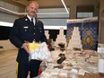 Insp. Mike Lokken, detachment commander for Parkland RCMP, stands in front of the largest quantity of drugs ever seized in the region. Parkland RCMP made the drug bust on April 10, following a lengthy investigation. Kristine Jean