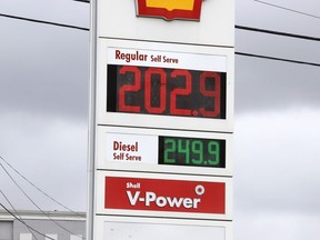 Gas jumped to over $2 a litre at some gas stations in Greater Sudbury, Ont. on Tuesday May 3, 2022. John Lappa/Sudbury Star/Postmedia Network