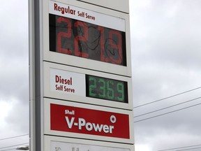 A number of gas stations in Greater Sudbury, Ont. hiked the price of gas to almost $2.22 per litre on Tuesday May 17, 2022. John Lappa/Sudbury Star/Postmedia Network