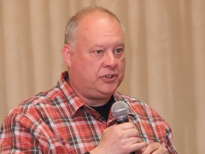 Nickel Belt Liberal candidate Gilles Proulx makes a point at an all-candidates meeting hosted by the local chapter of the Canadian Association of Retired Persons (CARP) in Sudbury, Ont. on Wednesday May 18, 2022. John Lappa/Sudbury Star/Postmedia Network