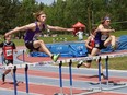 Athletes compete in a senior boys 110 metre hurdles heat at the high school track and field championship at the Laurentian Community Track in Sudbury, Ont. on Wednesday May 18, 2022. John Lappa/Sudbury Star/Postmedia Network