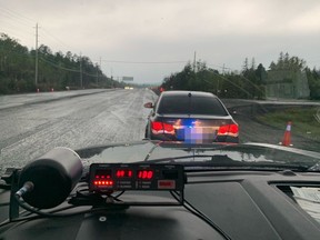 A 26-year-old driver was charged with travelling 50 km over the limit in a construction zone on Highway 69 on May 20. OPP photo