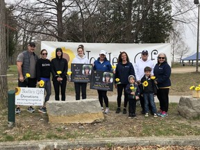 Members of Marg Stewart and Noelle Paquette's family stand together on May 1 prior to a memorial walk in Point Edward in honor of Stewart.  The walk coincided with the beginning of Noelle's Gift's annual Count Your K's in May fundraiser.Handout/Sarnia This Week