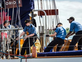 Royal Canadian Navy Reservists from HMCS York ready the HMCS Oriole for departure from the Royal Canadian Yacht Club, Toronto Island in 2018 in this photo by Master Corporal (MCpl) Neil Clarkson.