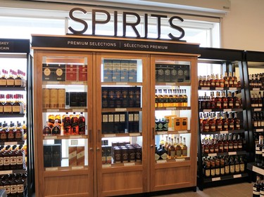 Premium spirits cabinet at the new LCBO store in Timmins which opens Tuesday.

ANDREW AUTIO/The Daily Press