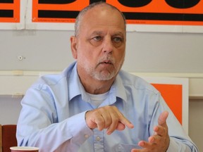 Timmins NDP candidate Gilles Bisson makes a point during a press conference held in Downtown Timmins Monday where he kicked off his election campaign and laid out details of his party's platform.

ANDREW AUTIO/The Daily Press