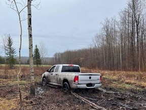 Police in Cochrane say two suspects wanted following a break-in and assault failed in their attempt to flee across a field after their escape vehicle got stuck in the mud.

Supplied