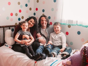 The Stockfords pose in December 2020 for their first family portrait after premature baby Petra came home to east Elgin from hospital. From left are sister Kit, mom Jackie, Petra, dad Mark and brother Oli. Jackie lived for 71 days at Ronald McDonald House in London to be near her daughter in care. Wednesday is McHappy Day, when McDonald's restaurants across Canada raise money for Ronald McDonald House Charities.

Contributed
