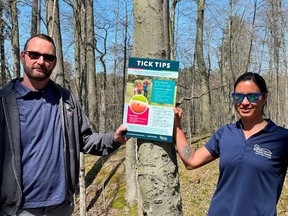 Southwestern Public Health and Catfish Creek Conservation Authority staff were hanging "tick tips" posters in Malahide Township.
SUBMITTED PHOTO