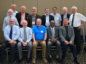 The current members of Woodstock's Victoria Club include (seated, left to right,) Kimble Sutherland, Ken Westcar, Andy Koster, Joe Odumodu, Rick Shields, (standing, left to right) Graham Hart, Steve Courtney, Bill Bes, BruceÊBurbank, Rod Potgieter, Don Hilborn, Keith Stevens and Peter Harrison. (Submitted photo)