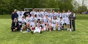 The St. Mary's Mustangs varsity boys field lacrosse team won the CWOSSA A/AA lacrosse championship this season for the first time in the school's history. The Mustangs will host the OFSAA championship at the Kiwanis Soccer Complex in Owen Sound May 30 to 31. Photo supplied

Top row from left to right: Adam Jones (coach), Chance Fortier, Joseph Weiler, Bryce Martin, Hunter Bryan, Tanner Hamill, Tyson Morrison, Brett Warrilow, Owen Prior, Taelum Wilkie, Jordan Cochrane, Darryl Ward (assistant coach).

Bottom row from left to right: Matt Kussmann (assistant coach), Noah Hemstock, Ryken Arnold, Ronan Helder, (three players laying down, front to back: Curtis Arnold, Aidan Nicholson, Carter Moran) Nathan Ryan, Cohen Garvie (behind Nate), Noah Lundgren, Kashias Keeshig, Jacob Lundgren