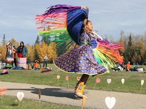 Demi Potts performed a fancy shawl dance at Rotary Park during the National Day for Truth and Reconciliation in September 2021. Potts recently performed at the 2022 Gathering of Nations Powwow and placed first in her age category.