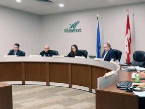 On Monday, (l-r) CAO Peter Smyl and councillors Braden Lanctot, Derek Schlosser, Serena Lapointe, Mayor Tom Pickard and Paul Chauvet reviewed the Tax Rate Bylaw.