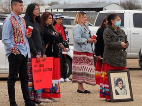 After walking from the Lucky Dollar to the NOK Building in Maskwacis, family, friends and supporters of Missing and Murdered Indigenous Women, Girls and Two-Spirited gathered to remember those who have been lost May 5.
Christina Max