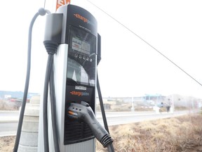 An Electric Vehicle charging station outside Hydro Ottawa headquarters. (File photo)