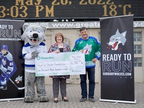 The Sudbury Wolves and Desjardins raised more than $6,300 from the Heart and Stroke Foundation game take took place March 11. Money was raised from an online jersey auction, as well as through the paper airplane toss.