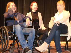 Randi Houston-Jones, Wendylynn Corrigan and Catharina Christenson rehearse a scene from Two Actresses, by Robert Downes, at Studio Theatre. BRIAN KELLY