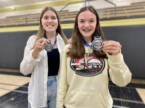 Stratford District secondary school's Ava McMillan, left, and Meg Feore earned girls' doubles silver at the OFSAA tennis championships this week at York University.