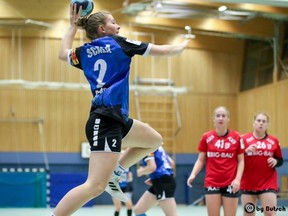 Ardrossan's Maksi Pallas unleashing a shot during her European experience in Germany.  Photo supplied