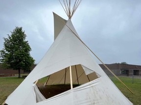 A tepee at Our Lady of Sorrows School in Sturgeon Falls was vandalized twice in the past week. Someone broke one of the 29-foot poles and someone took a knife and made a huge slash in the thick canvas. The damage has been deemed irreparable. Arctic Canvas has volunteered to repair it.