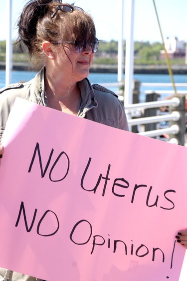 Melanie McCaig participates in a demonstration in support of abortion rights in the United States on the boardwalk  in Sault Ste. Marie, Ont.,on June 4, 2022. (BRIAN KELLY/THE SAULT STAR/POSTMEDIA NETWORK)