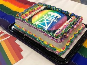 A rainbow Fort Saskatchewan pride cake, pictured at last year's Pride Week celebrations. Photo Supplied via Facebook.
