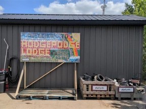 A sign made out of gift cards for the HodgePodge Lodge, which was created by a local Girl Guide group. The sign will be saved for the revamped 1,500 square foot permanent building, which will see construction start on July 1. Photo Supplied
