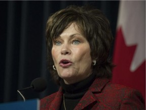 Alberta's Minister of Energy Sonya Savage announces expanding coal mining restrictions on the Eastern Slopes of Alberta in Calgary, Friday, March 4, 2022. TODD KOROL/The Canadian Press